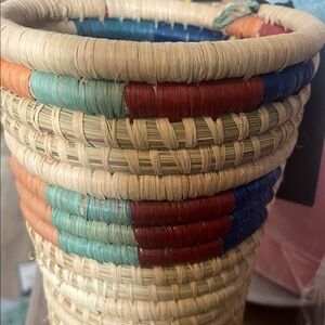 Threshold Handwoven Straw Basket with Red and Blue Accents
